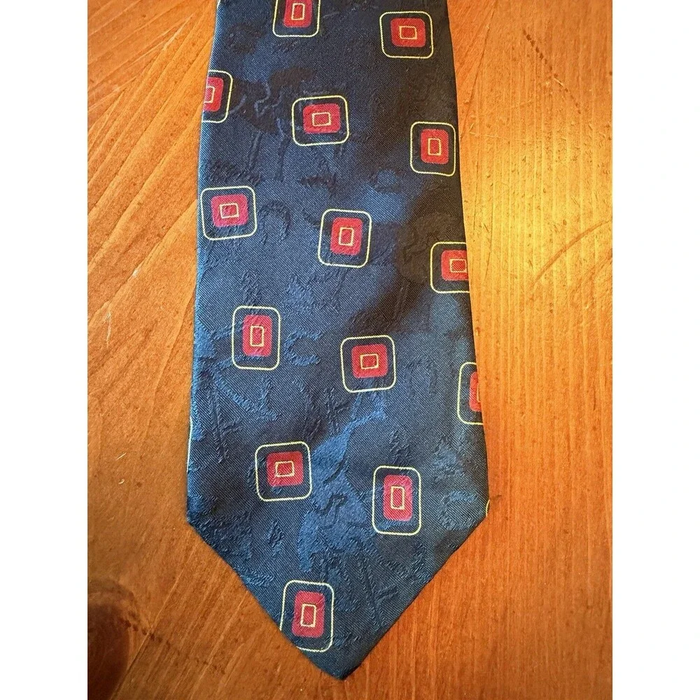 Vintage Polo Ralph Lauren Men’s 100% Silk Tie Made in USA Navy Red Geometric